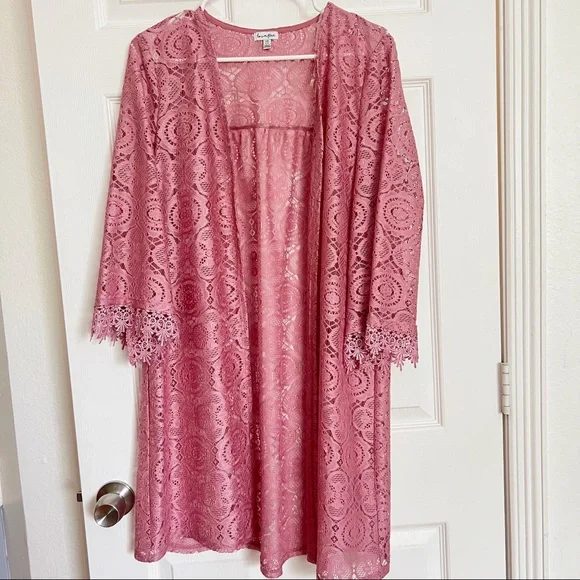 love, Fire Tops Love Fire Pink Floral Lace Cardigan Kimono